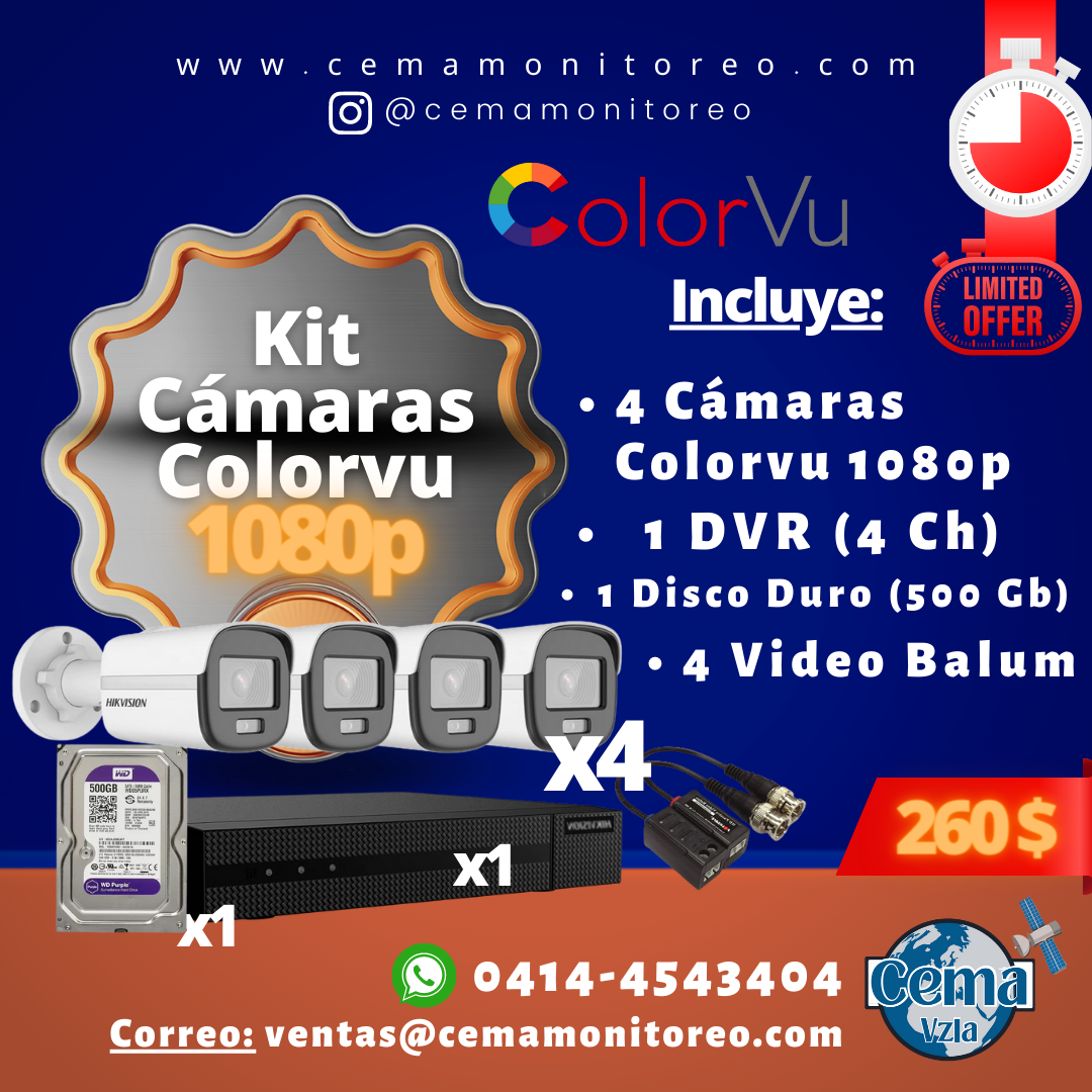 Kit de 4 Cámaras Colorvu 1080P