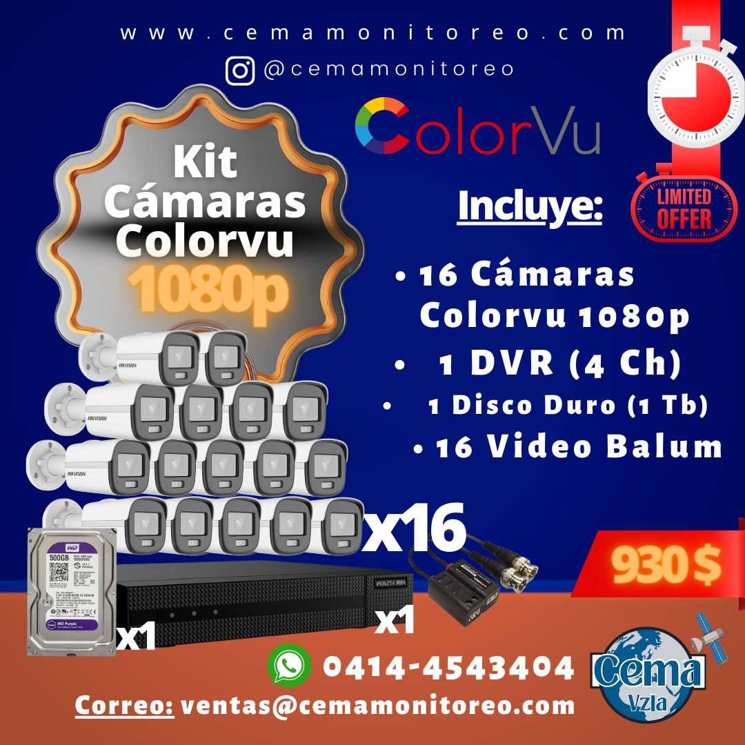 Kit de 16 Cámaras Colorvu 1080P