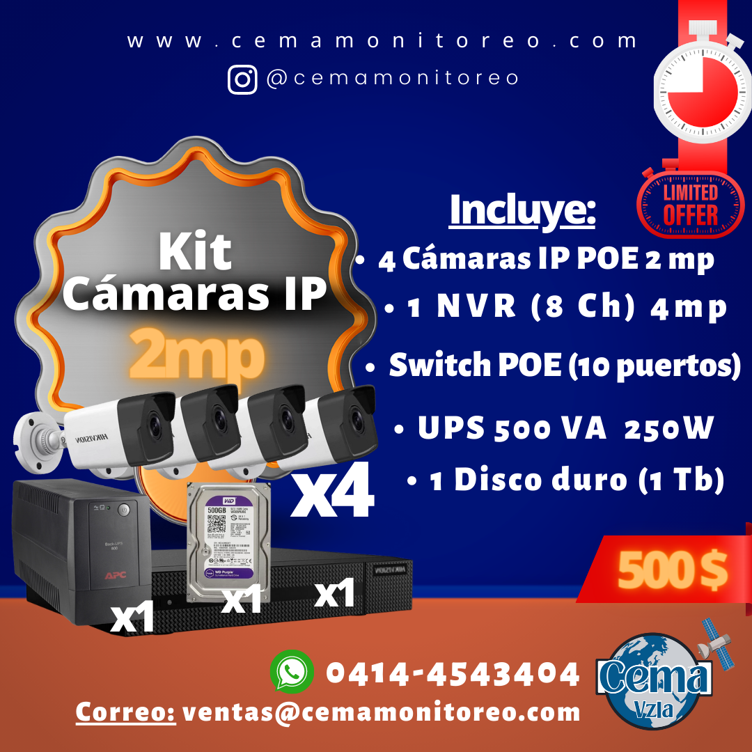 Kit de 4 Cámaras IP POE 2MP