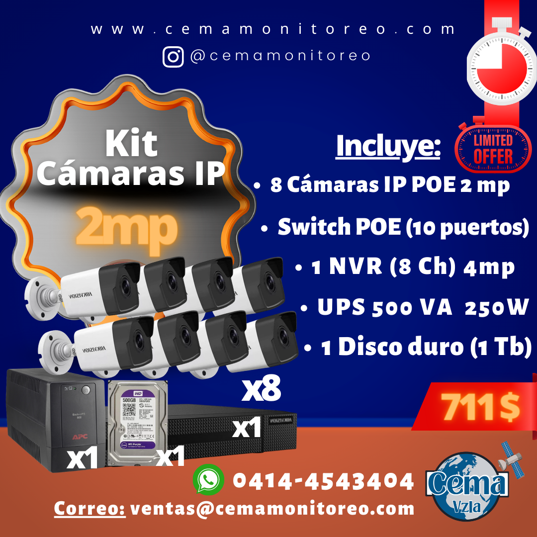 Kit de 8 Cámaras IP POE 2MP