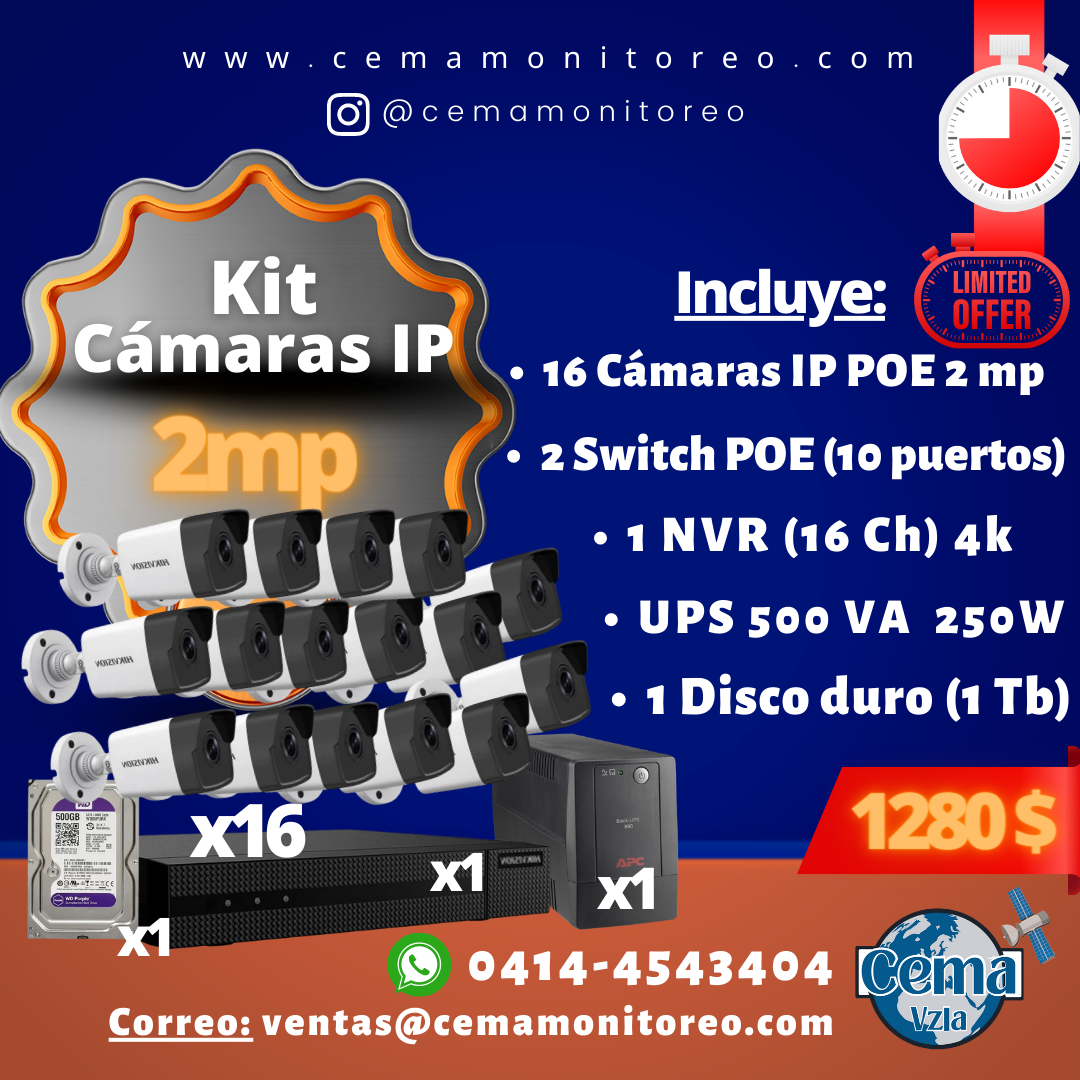 Kit de 16 Cámaras IP POE 2MP