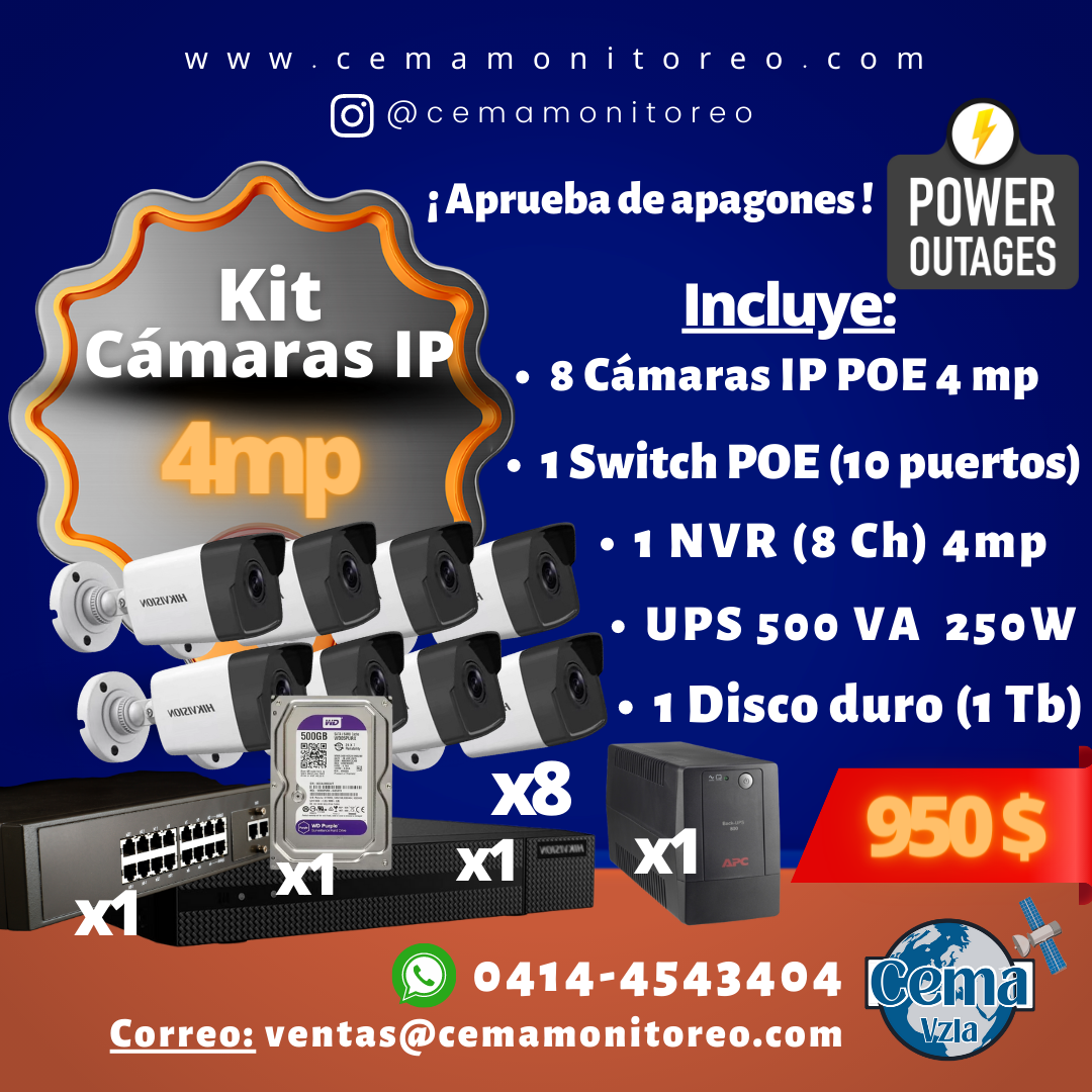 Kit de 8 Cámaras IP POE 4MP